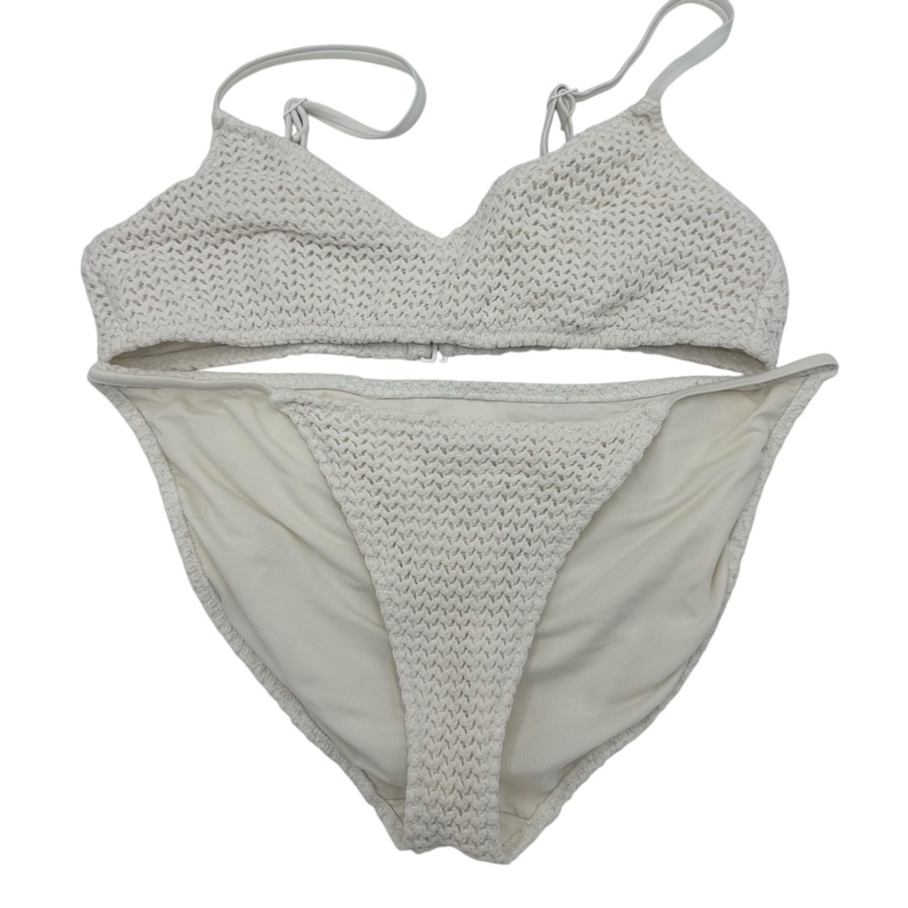 Aerie White Textured Crochet Lace Style Bikini Swimwear medium